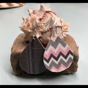 Gray Teardrop Leather Earrings